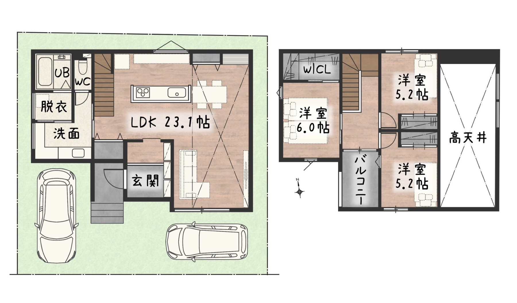 1階と2階の間取り図